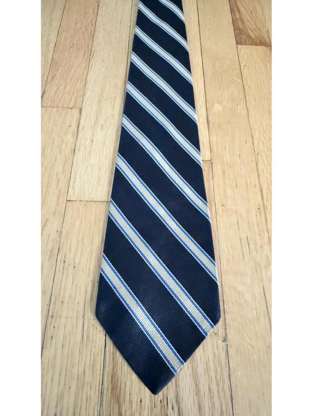 Vintage Briar All Silk Woven In Italy Striped Necktie Navy Blue Club Tie